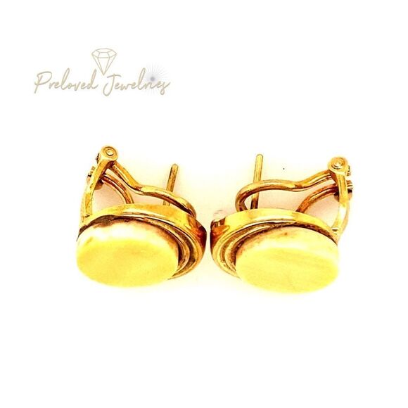 14k Round Stone Omega Clip Pierced Earrings - Picture 4 of 12